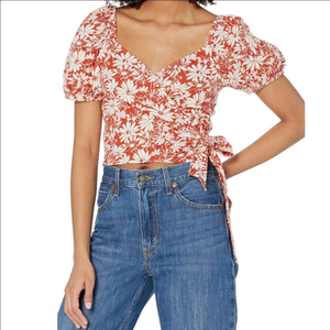 Madewell Floral Linen Blend Wrap Crop Top